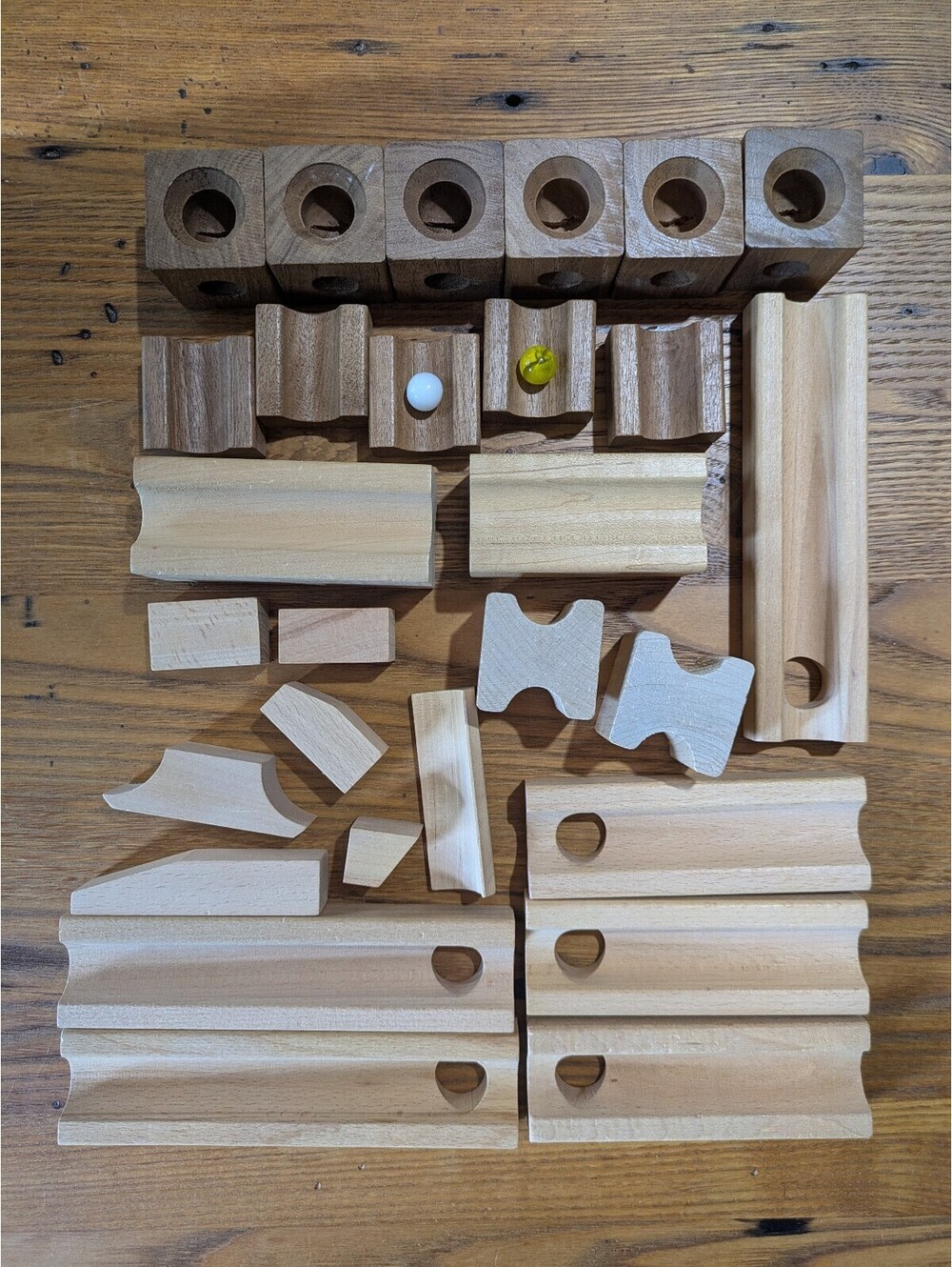 Vintage Blocks and Marble Toy, 28 blocks, 2 marbles